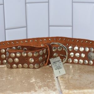 Cache Coin Silver Studded Brown Leather Belt Silver Buckle Size S NEW!!!